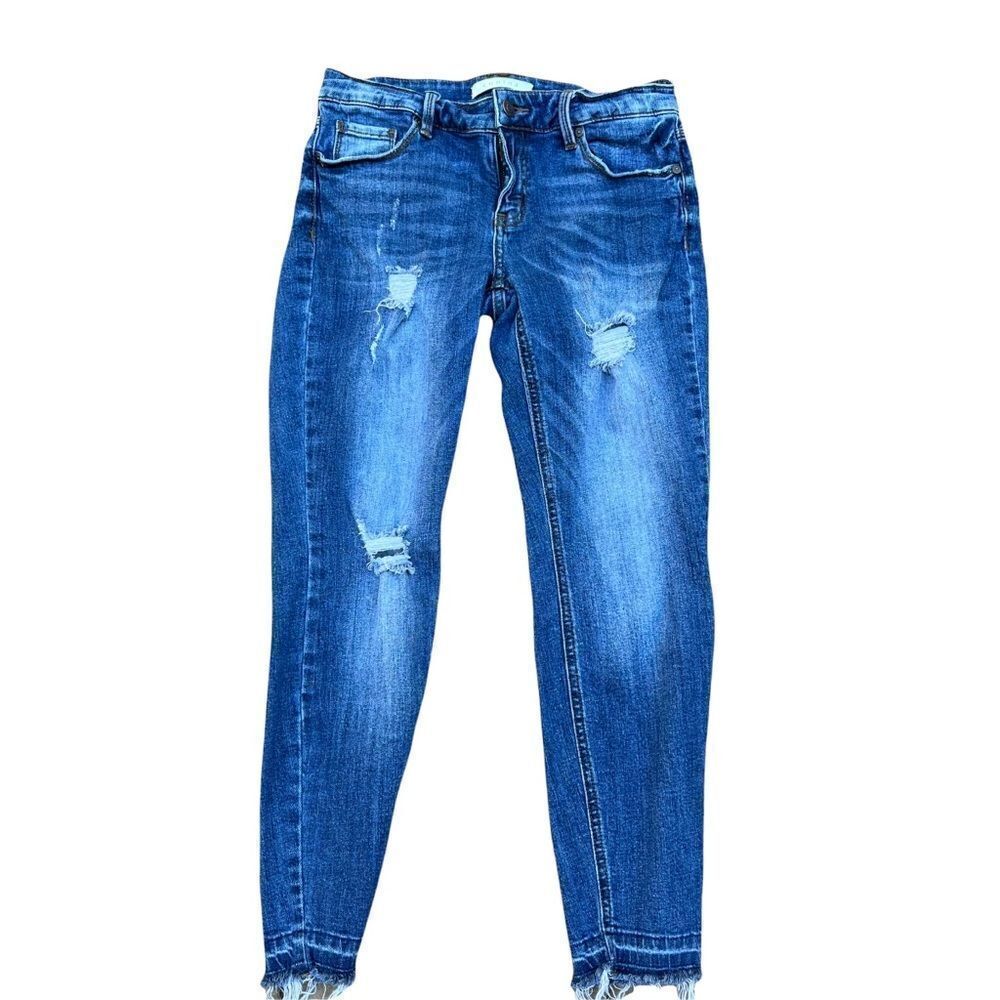 Eunina Low Rise Kitty Crop Raw Hem Distressed Skinny Jeans 27